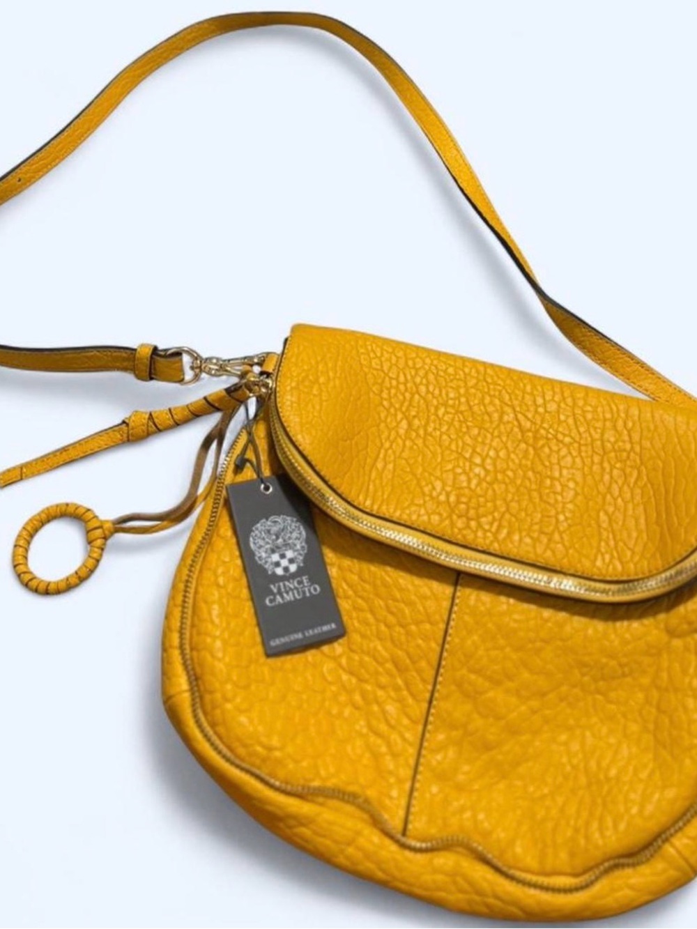 Vince Camuto Mustard Yellow Pebbled Leather Shoulder Bag